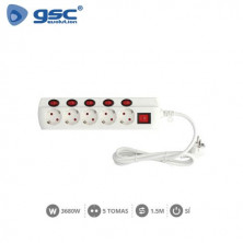 Base 5 Tomas TT 3x1,5mm 1,5 metros de cable con multi interruptor Blanca GSC C1/20