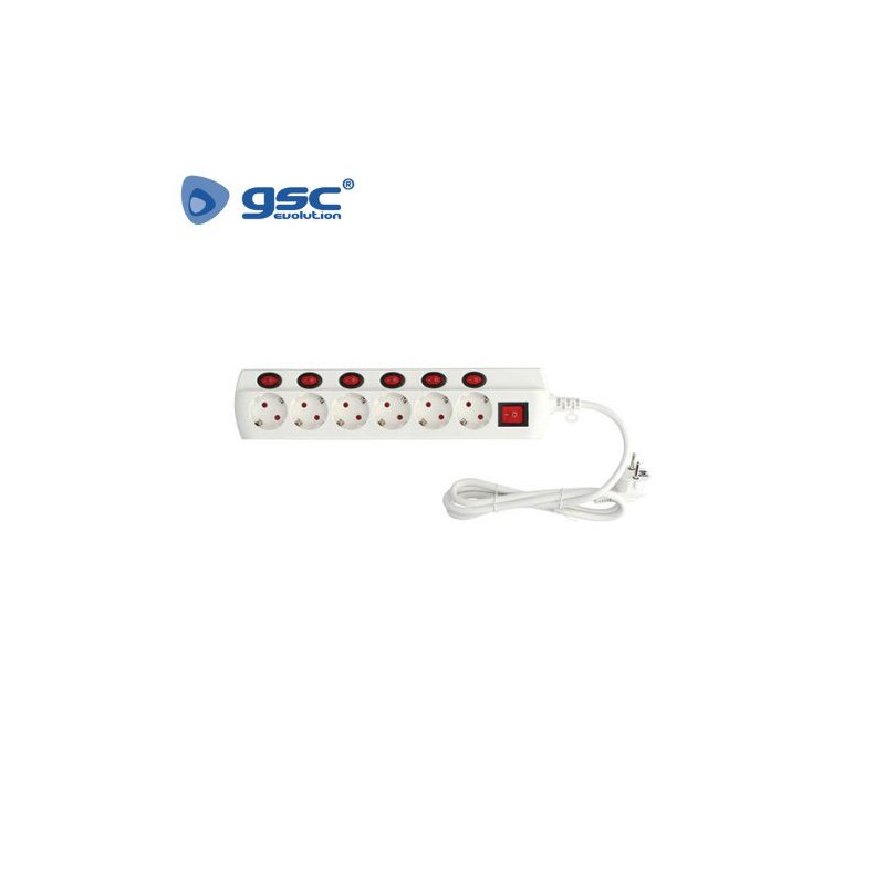 Base 6 Tomas TT 3x1,5mm 1,5 metros de cable con interruptores individuales GSC C1/20