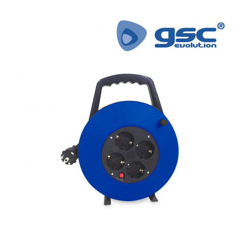 Enrollacable 15m 3x1,5mm 4 tomas Schuko con asa 16A IP20 220V GSC C1/6