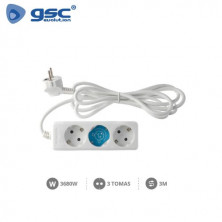 Base 3 Tomas TT 3x1,5mm 3 metros de cable Blanca (B) GSC C1/20