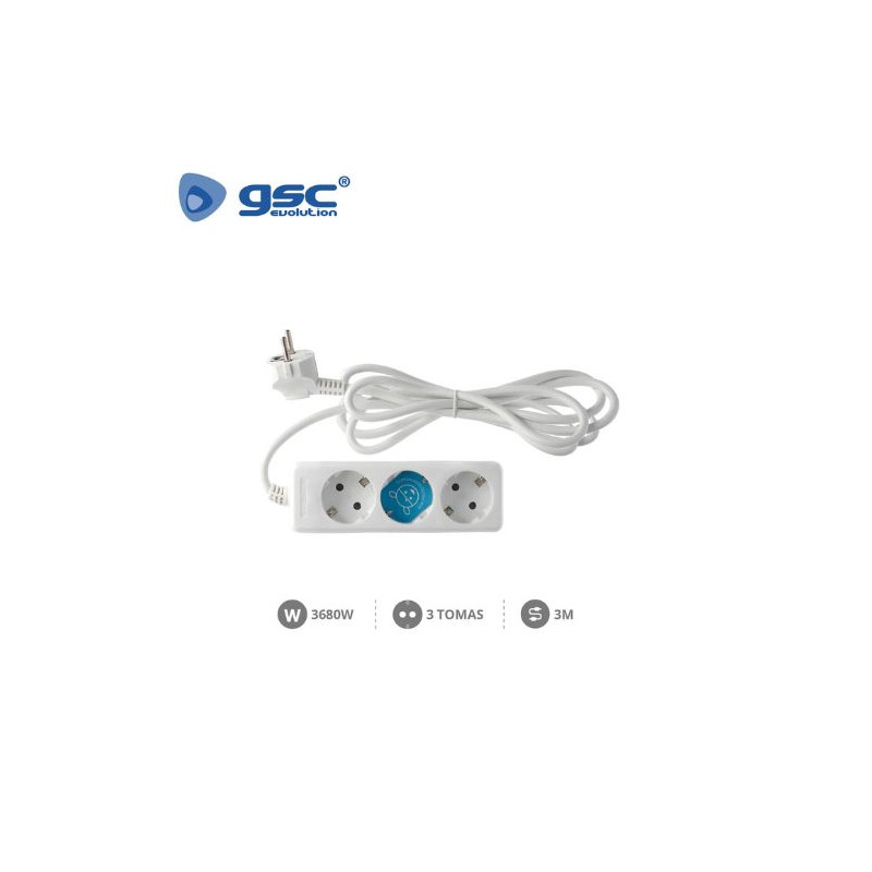 Base 3 Tomas TT 3x1,5mm 3 metros de cable Blanca (B) GSC C1/20