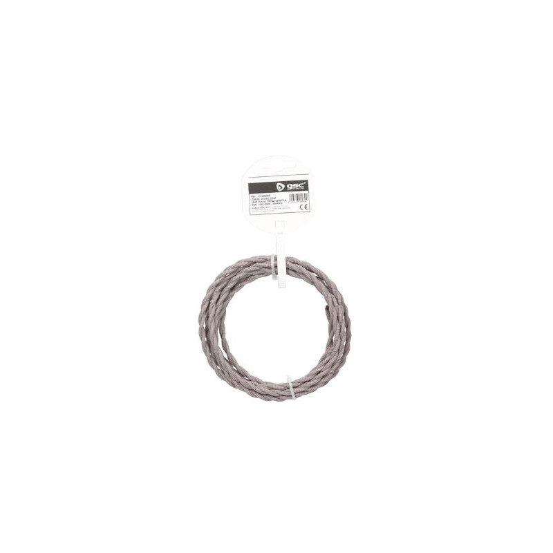 Cable textil 2,5m 2x0,75mm trenzado Gris claro GSC C1/50