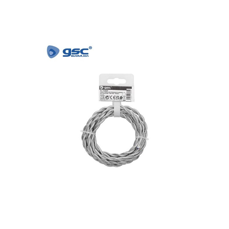 Cable textil 2,5m 2x0,75mm trenzado Plateado GSC C1/50