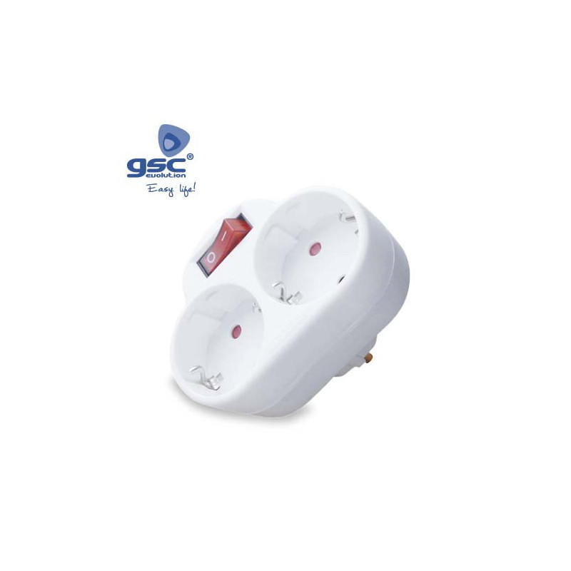Adaptador Doble con interruptor Blanco TT 16A-220V GSC C10/100
