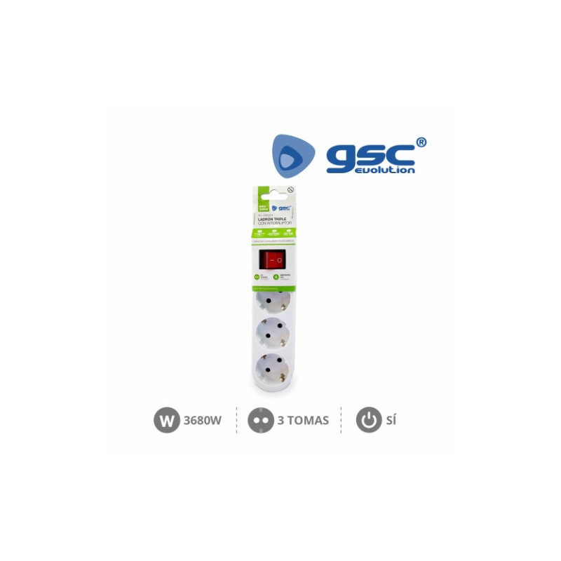 Adaptador Triple con interruptor Blanco TT 16A-220V TT GSC C10/50
