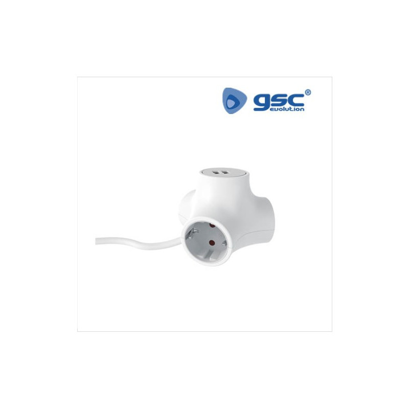 Adaptador Triple alargador con cable 1,4m + 2 USB GSC C10/20