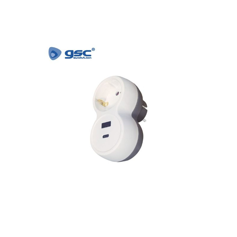 Adaptador Simple con tomas USB tipo A y USB tipo C (3 Amperios) GSC