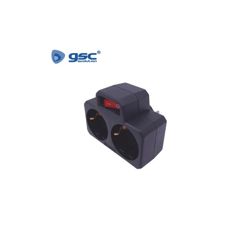 Adaptador Doble con interruptor Negro TT 16A-220V GSC C10/100