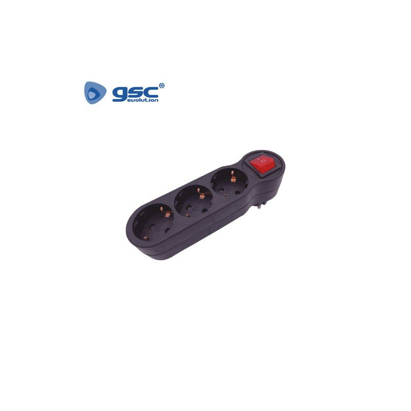 Adaptador Triple con interruptor Negro TT 16A-220V GSC C10/50