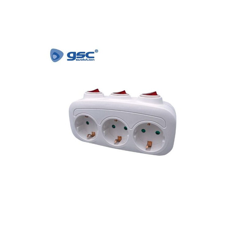 Adaptador Triple con multi-interruptor Blanco TT 16A-220V GSC C5/50