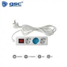 Base 3 Tomas TT 3x1,5mm 3 metros de cable con interruptor Blanca (B) GSC C1/20