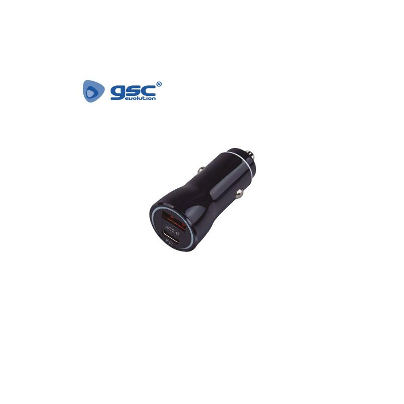 Cargador mechero coche 2 USB (1 toma QC3.0 de carga rápida + 1 Toma tipo C 3A) GSC C1/250