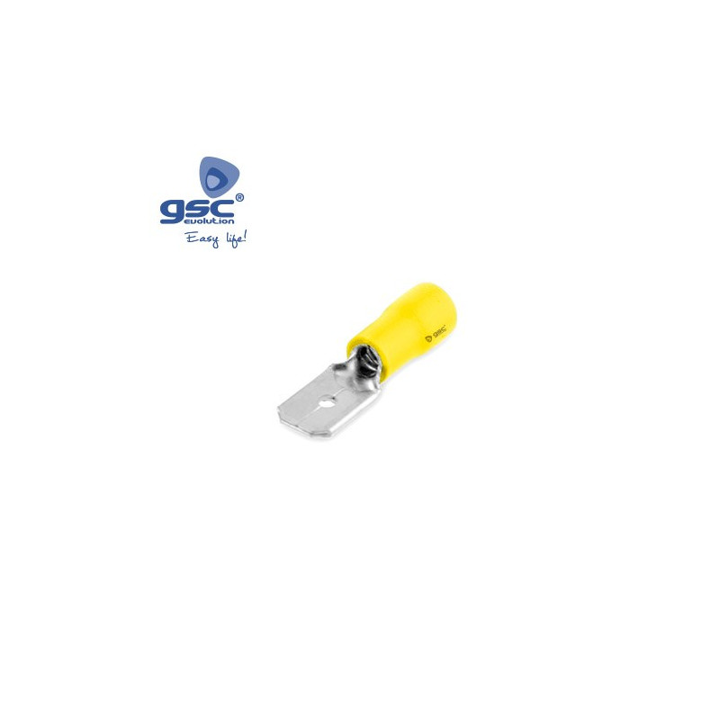 Terminal faston macho plano de 6,35mm para cable de 4-6mm Amarillo Bolsa 50 unidades GSC