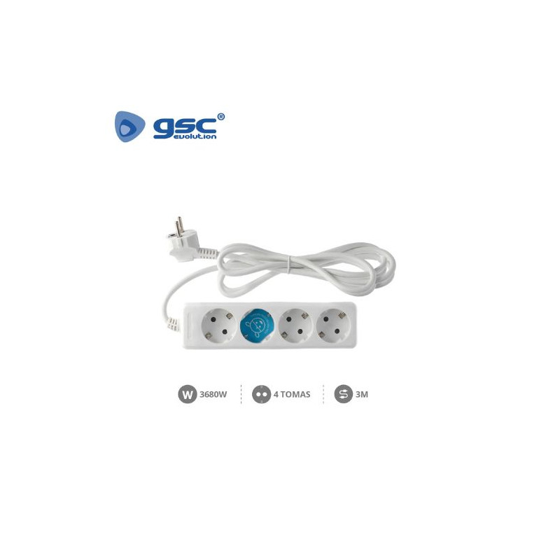 Base 4 Tomas TT 3x1,5mm 3 metros de cable Blanca (B) GSC C1/15