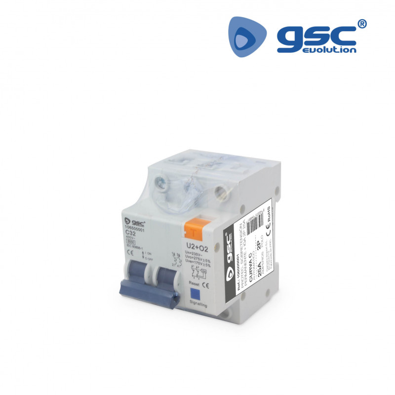 Protector de sobretensiones permanentes y transitorias + IGA 2P 25 Amperios GSC C4/80