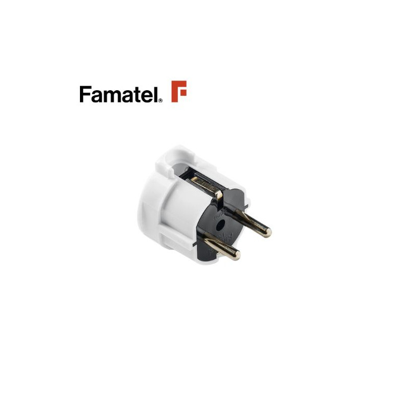 Clavija 16A 220V TT Lateral Blanco Diámetro 4,8mm Retractilado FAMATEL 60