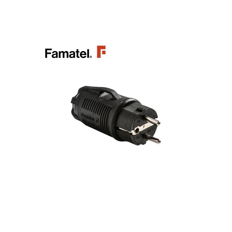 Clavija 16A 220V TT Goma Negro Diámetro 4,8mm IP54 FAMATEL C1/10