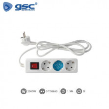 Base 3 Tomas TT 3x1,0mm 1,5 metros de cable con interruptor Blanca GSC C1/20