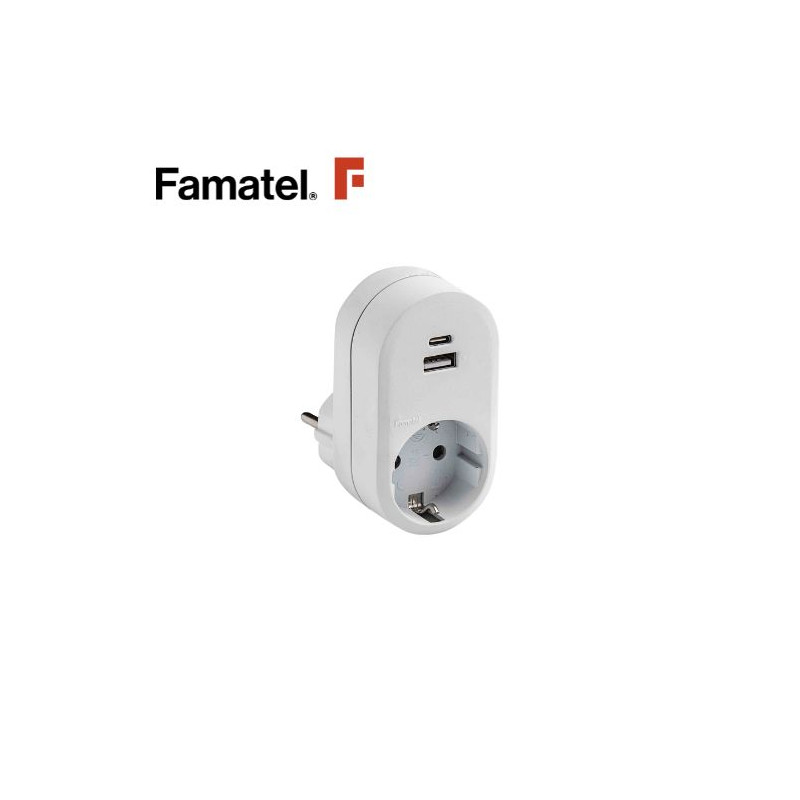 Adaptador TT 16A-250V con USB A+C FAMATEL C1/12