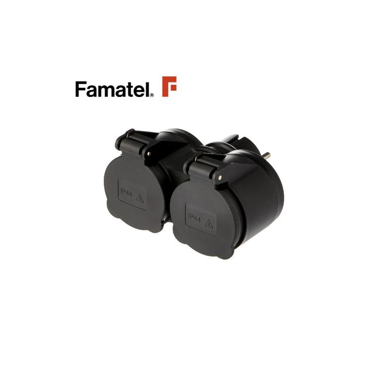 Adaptador doble TT 16A-250V con tapa IP44 FAMATEL C1/10