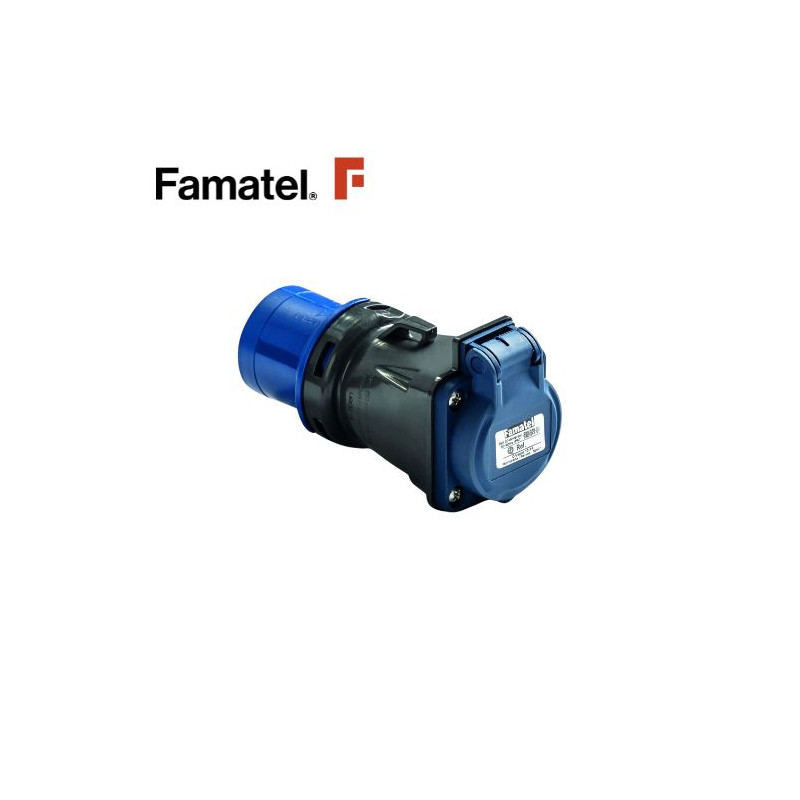 Adaptador entrada clavija CETAC 2P+T 16A a salida Base Schuko 16A 250V IP20 FAMATEL