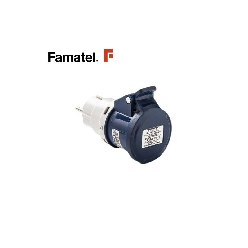 Adaptador entrada clavija Schuko 16A a salida CETAC Base 2P+T 16A 250V IP20 FAMATEL