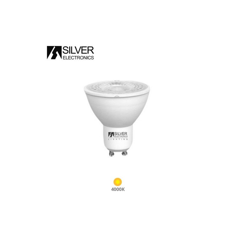 Bombilla Dicróica LED GU10 8w 4000K 772Lm 220V ECONÓMICA SILVER C10