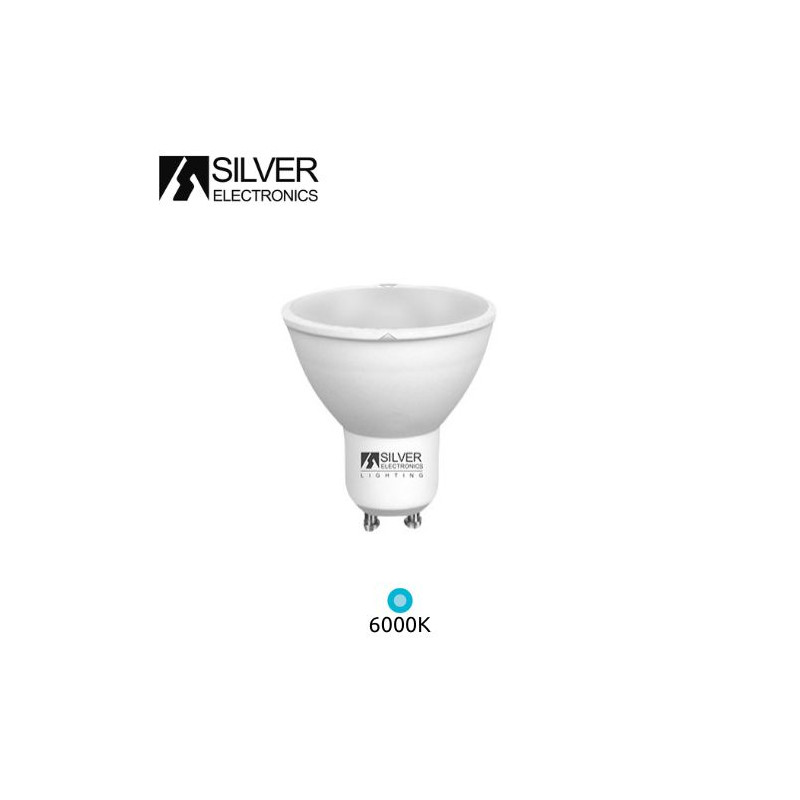 Bombilla Dicroica LED GU10 7w 6000K 567Lm ECONÓMICA 220V SILVER C10