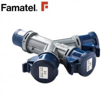 Adaptador 1 entrada clavija CETAC 2P+T a 3 salidas base CETAC 2P+T 32A 220V IP44 FAMATEL