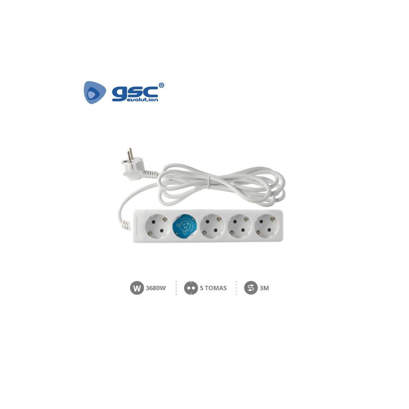 Base 5 Tomas TT 3x1,5mm 3 metros de cable Blanca (B) GSC C1/15