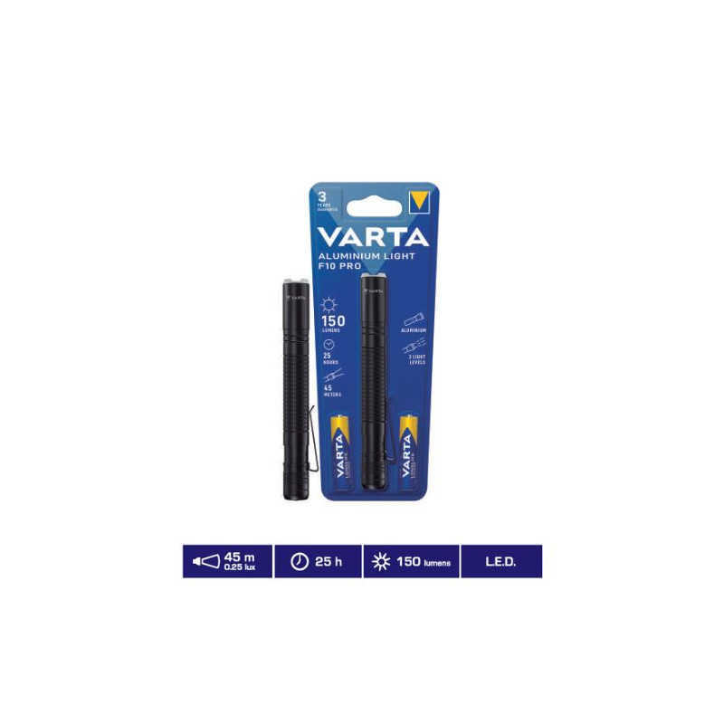 Linterna LED Aluminium Light F10 Pro 150Lm (Funciona con 2 pilas AAA incluidas) VARTA