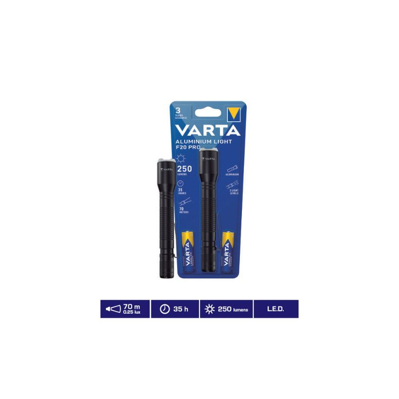 Linterna LED Aluminium Light F20 Pro 250Lm (Funciona con 2 pilas AA incluidas) VARTA