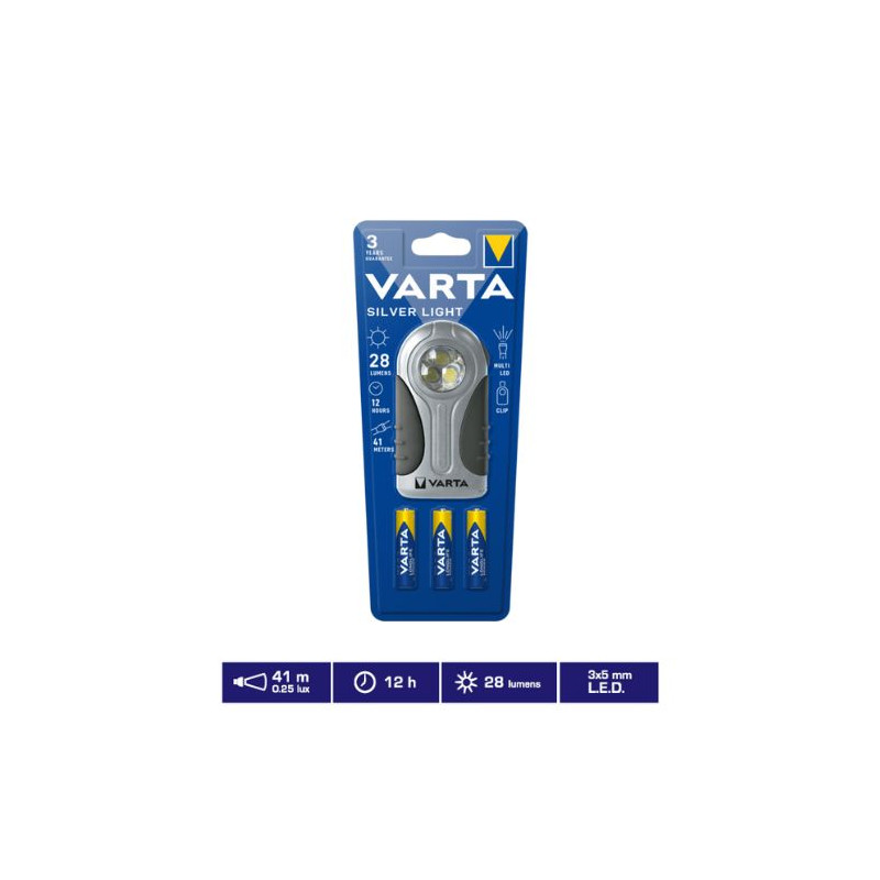 Linterna LED Silver Light 28Lm (Funciona con 3 pilas AAA incluidas) VARTA
