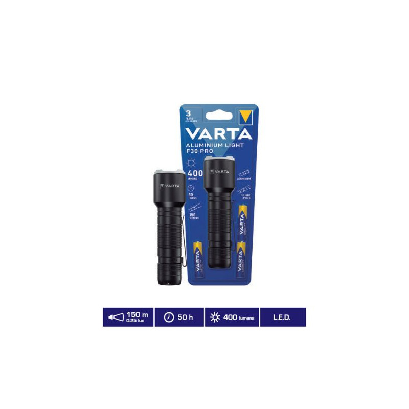 Linterna LED Aluminium Premium Light F30 Pro 400Lm (Funciona con 3 pilas AAA incluidas) VARTA