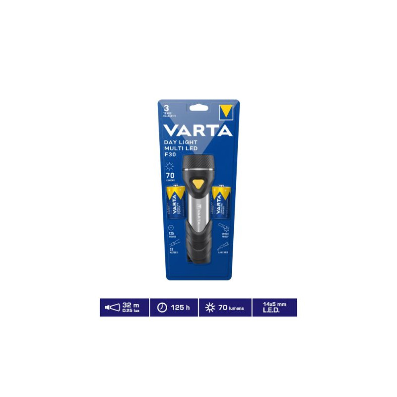 Linterna Day Light Multi LED F30 70Lm (Funciona con 2 pilas D incluidas) VARTA