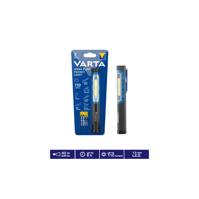 Linterna de trabajo LED Flex Pocket 110Lm (Funciona con 3 pilas AAA incluidas) VARTA