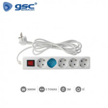 Base 5 Tomas TT 3x1,5mm 3 metros de cable con interruptor Blanca (B) GSC C1/15