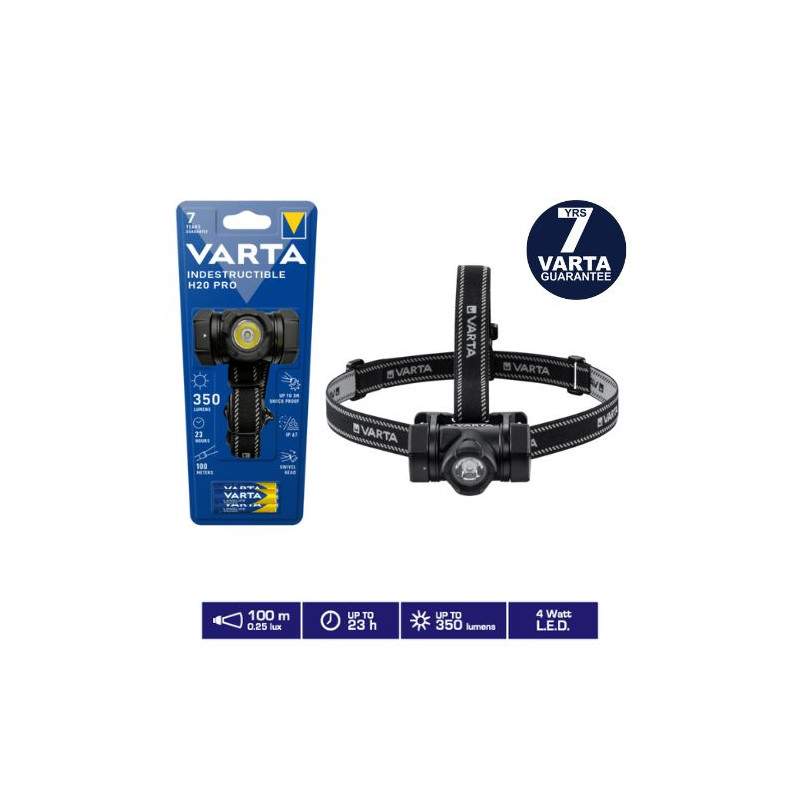 Linterna Indestructible Frontal H20 Led 4w 350Lm (Funciona con 3 pilas AAA incluidas) IP67 VARTA