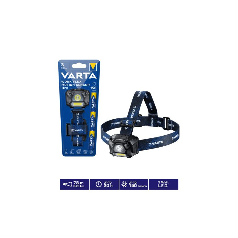 Linterna Frontal de trabajo LED Flex Motion Sensor H20 COB LED & 3W LED 150lm IP54 3 x AAA VARTA