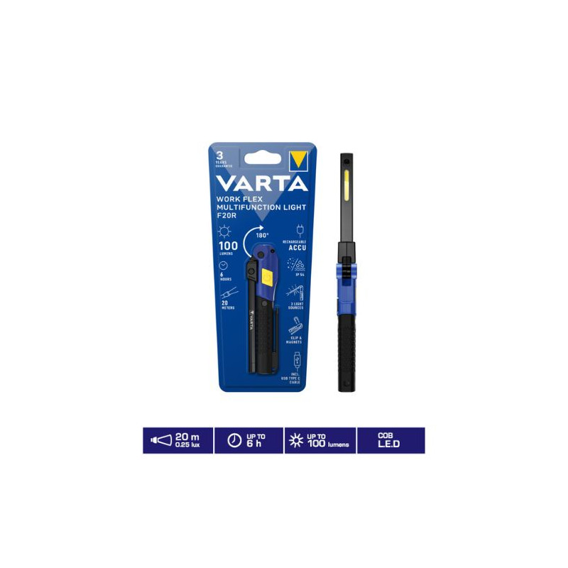 Linterna de trabajo LED Work Flex F20R LED RECARGABLE 100Lm Bateria Li-Ion IP54 VARTA