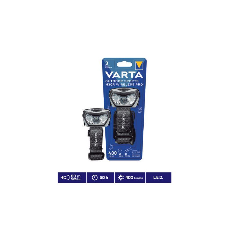 Linterna LED Outdoor Sports H30R Wireless Pro Head Light RECARGABLE Y Regulable 400Lm IPX7 VARTA