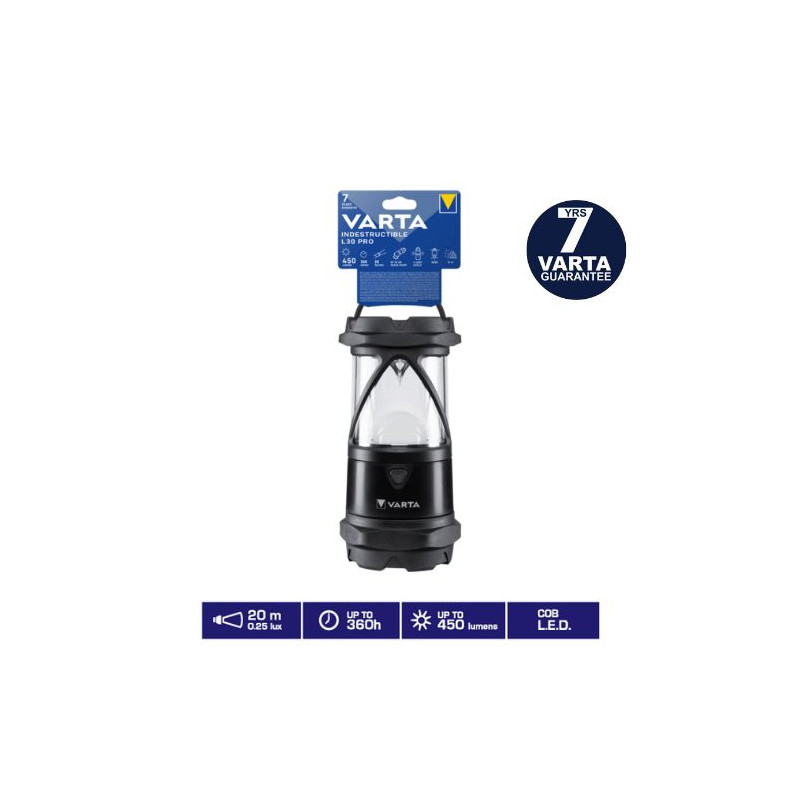Linterna Indestructible Camping L30 Pro COB LED 450Lm (Funciona con 6 pilas AA incluidas) IP67 VARTA