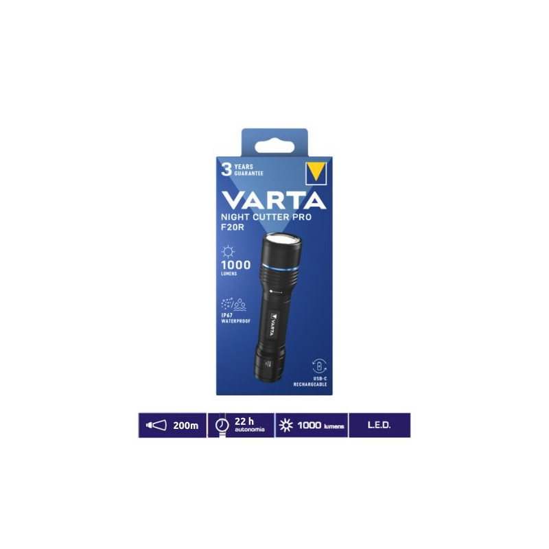 Linterna LED Night Cutter Pro F20R 1000Lm RECARGABLE 161x39mm diámetro IP67 VARTA