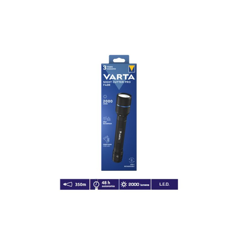Linterna LED Night Cutter Pro F40R 2000Lm RECARGABLE 233,5x44mm diámetro IP67 VARTA