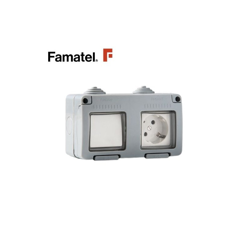 Mecanismo superficie estanco Serie GARDEN Conmutador 10A+Base 16A-220V TT IP55 FAMATEL / 9