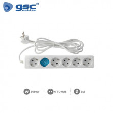 Base 6 Tomas TT 3x1,5mm 3 metros de cable Blanca (B) GSC C1/15