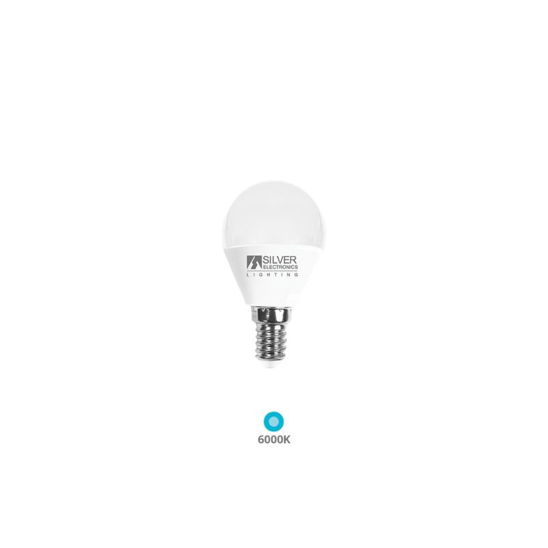 Bombilla Esférica LED E14 5w 6000K 380Lm 220V ECONÓMICA SILVER C10 UUS