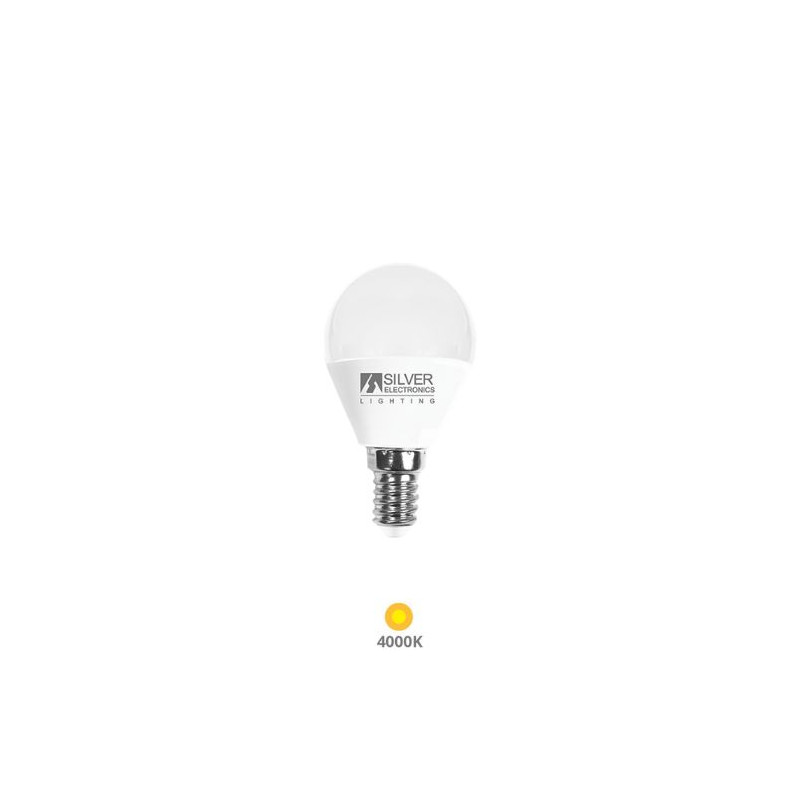 Bombilla Esférica LED E14 5w 4000K 380Lm 220V ECONÓMICA SILVER C10 UUS