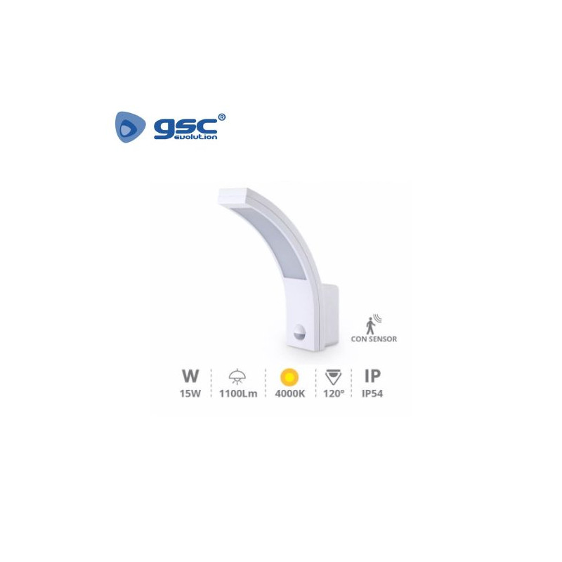 Aplique de pared LED 15w 4000K 1100Lm Blanco / Sensor / Regulable HAVASU IP54 GSC UUS