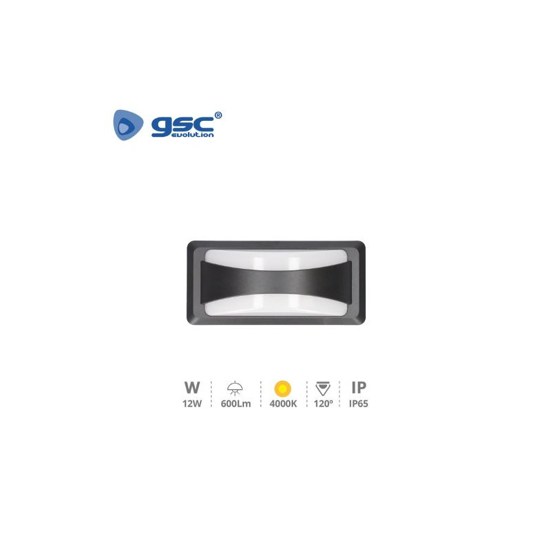 Aplique de pared LED 12w 4000K 600Lm Exterior Gris Antracita ANTHE Plástico ABS+PC IP65 GSC C1/20